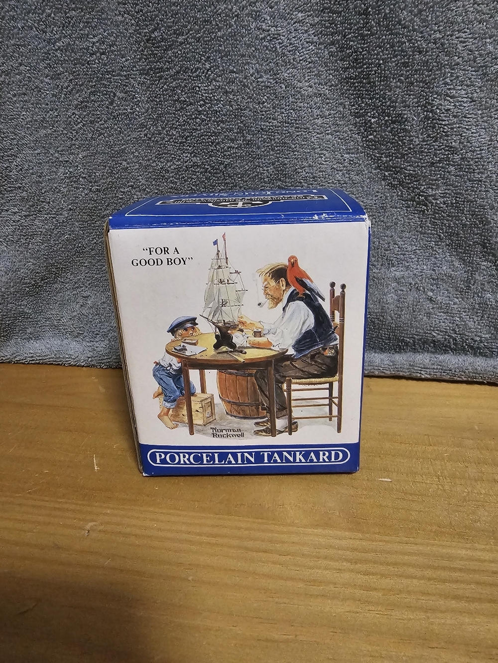 Porcelain Tankard Box with Norman Rockwell Artwork "For A Good Boy" Mug
